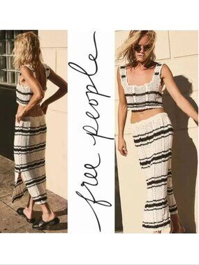 Free People FP BEACH Donni Sweater SET Size M Midi Skirt Tank Top Crochet NEW